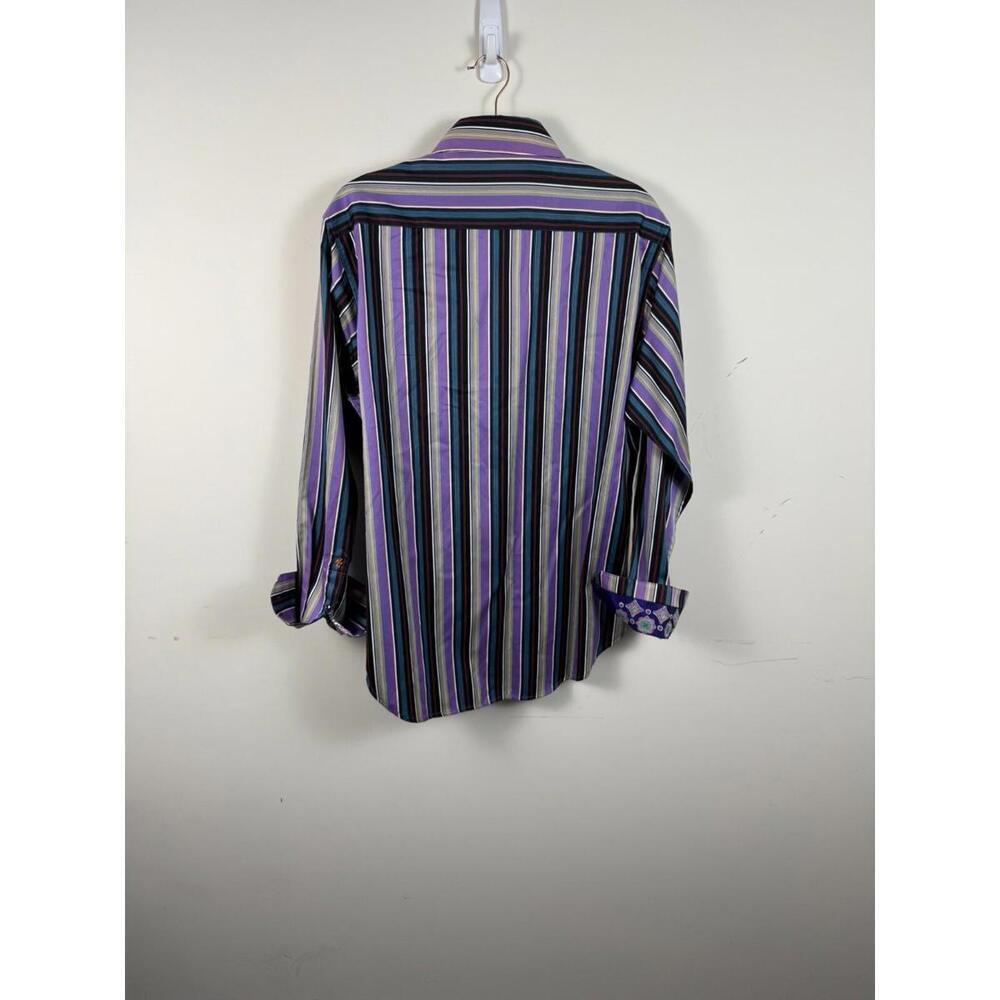 Robert Graham Multicolor Stripe Flip Cuff Dress Shirt Large - Picture 4 of 6